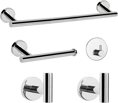 NearMoon Bathroom Hardware Set SUS 304 Thicken Stainless Steel-Towel Bar Set Include 16" Towel Rod, Toilet Paper Holder, Multifunctional Hooks Bathroom Accessories (Chrome Finish, 5 Pcs)