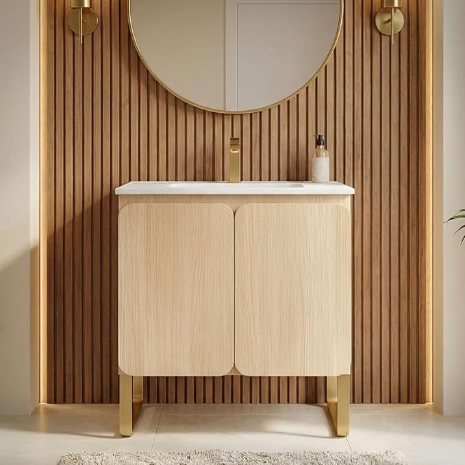 30" Bathroom Vanity Combo, Modern Bathroom Cabinet with Sink and 2 Soft-Closing Doors, Large Storage with Adjustable Shelf for Small Space, Light Wood - Dalia Collection