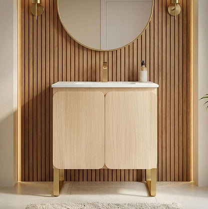 30" Bathroom Vanity Combo, Modern Bathroom Cabinet with Sink and 2 Soft-Closing Doors, Large Storage with Adjustable Shelf for Small Space, Light Wood - Dalia Collection