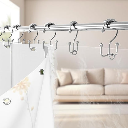 3 in 1 Shower Curtain Set, Botanical Floral | Polyester Bath Curtain with Magnetic PEVA Liner and 12 Double Sided Stainless Steel Hooks 72x72 Inches