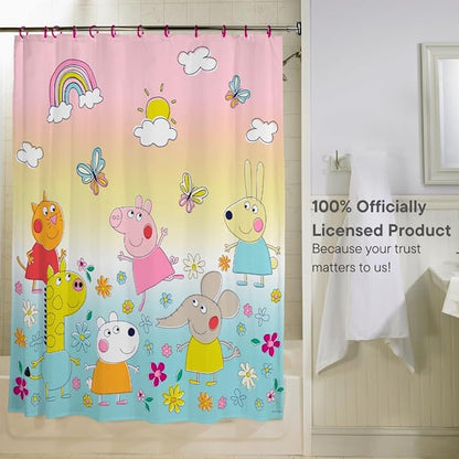 Peppa Pig 13-Piece Shower Curtain Set, 72 x 72 Inch Fabric Curtain with Hooks, Bathroom Decor, Machine Washable, (100% Officially Licensed Product) by Franco Collectibles