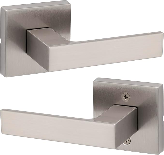 Kwikset Singapore Interior Passage Door Handle, Lever For Closet and Hallway Doors, Reversible Non-Locking Handle Lever, Satin Nickel, with Microban Protection