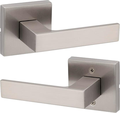 Kwikset Singapore Interior Passage Door Handle, Lever For Closet and Hallway Doors, Reversible Non-Locking Handle Lever, Satin Nickel, with Microban Protection