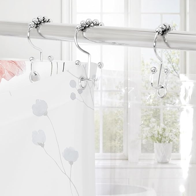 Long 3 in 1 Shower Curtain Set, 72x78 | Long 3 in 1 Shower Curtain Set, PEVA Liner Set & 12 Double Sided Steel Hooks, Waterproof Fabric Bathroom Curtain