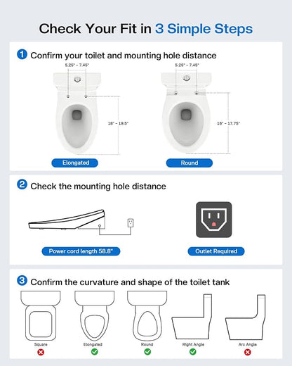 Smart Bidet Toilet Seat Round, KEETO Electric Heated Seat with Instant Warm Water, Warm Air Dryer, Front & Rear Wash, Oscillating Nozzle, Wireless Remote, Night Light, Soft Close Lid