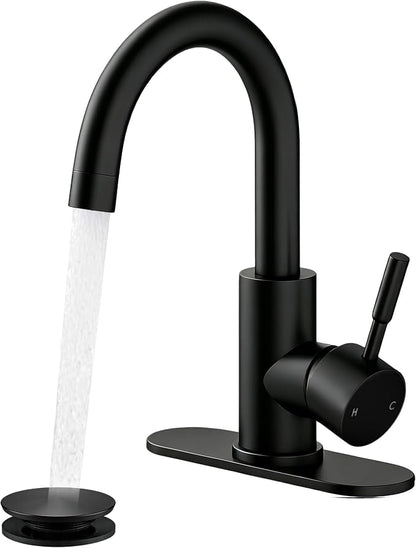Bathroom Faucets, Bar Sink Faucet Single Hole for Bathroom Kitchen Campers with Pop-Up Drain Hose, Suitable for Farmhouse Vanity Lavatory