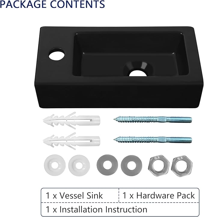 Small Bathroom Sink DeerValley, 15"x7" Mini Rectangle Wall Mount Vessel Sink for Bathroom Powder Room Cloakroom, Floating Space Saving Design, Easy to Clean Matte Black Ceramic Wash Basin (Left Hand)