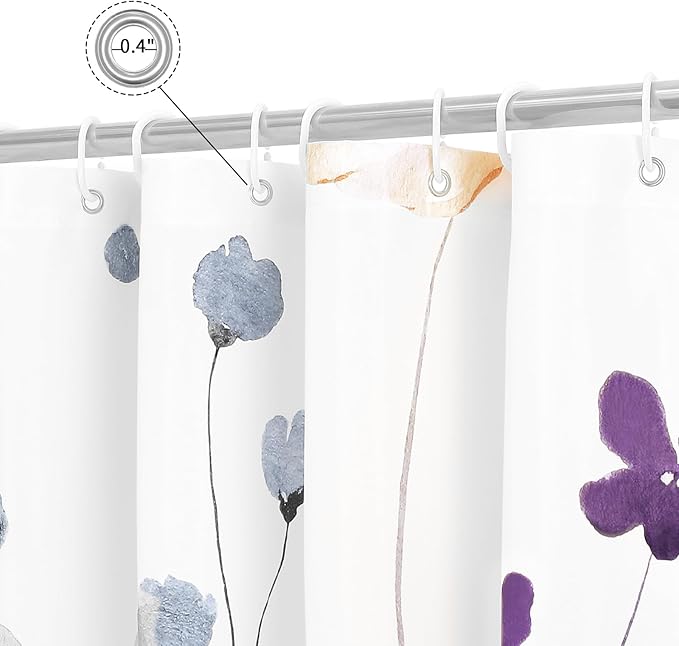 Purple Beige Watercolor Floral Fabric Shower Curtain, 72x78 | Waterproof Fabric, Modern Minimalist Floral Print, Machine Washable, Rustproof Grommets, Fade Resistant, for Bath Home