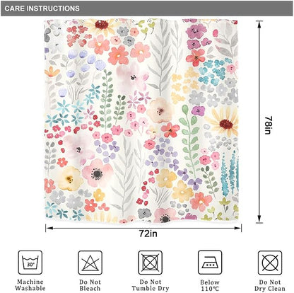 Floral Flower Cute Colorful Extra Long Plants Bathroom Shower Curtain Set | 72"W x 78"H Botanical Pink; waterproof HD print, quick-dry fabric with 12 hooks for easy hanging.