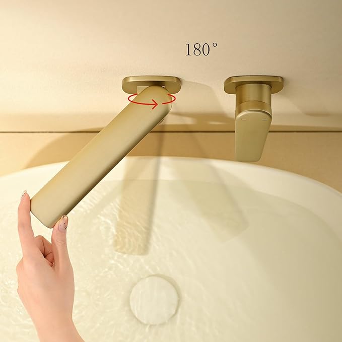BiaoTeng Concealed Faucet for Bathroom Sink Wall Mount Hot and Cold Faucets for Bathroom Sinks Single Handle Brass Brushed Gold