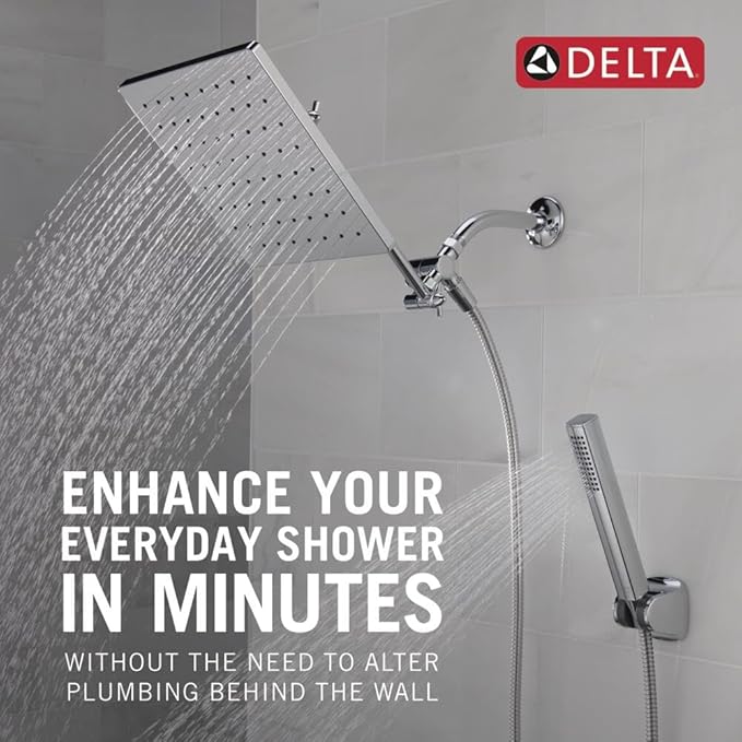 Delta Faucet 10-inch Raincan Shower Head and Hand Held Shower Combo, Chrome Square Shower Head, Rainfall Shower Head, Hand Shower, High Pressure Shower Head, 1.75 GPM Flow Rate, Chrome 75527