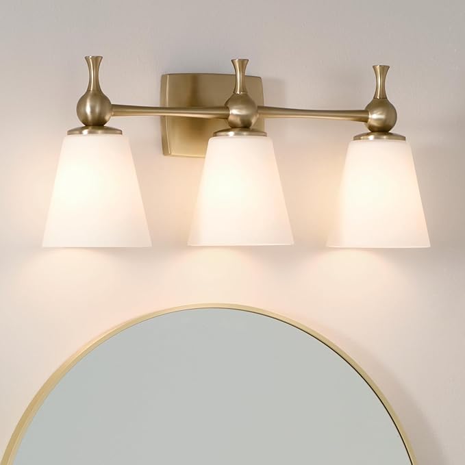 Kichler Cosabella 3 Light in Champagne Bronze with Satin Etched Cased Opal Glass Shades for Bathrooms and Powder Rooms, 24" W x 10.25" H, 55092CPZ