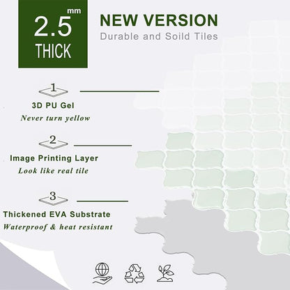 STICKGOO Arabesque Peel and Stick Backsplash, 12”X12” Backsplash Tile for Kitchen Peel and Stick, Self Adhesive Wall Tile Stick on Tiles (Thicker Design, Light Green)