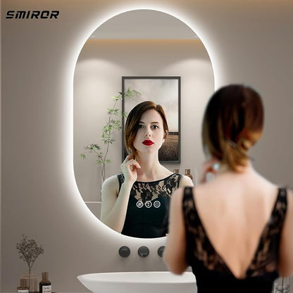 SMIROR 40x24 Oval Backlit LED Bathroom Vanity Mirror with Lights for Wall | Pill-Shaped, 3 Color Lighting, Anti-Fog, Memory, Tempered Glass, UL, Horizontal/ Vertical Wall- Mounted