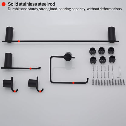 RANDOM Matte Black Bathroom Hardware Set 5 Pieces Include 24 inch Towel Bar Towel Ring Toilet Paper Holder Towel Hook for Bathroom,SUS304 Stainless Steel.RD96068S-5MB-2