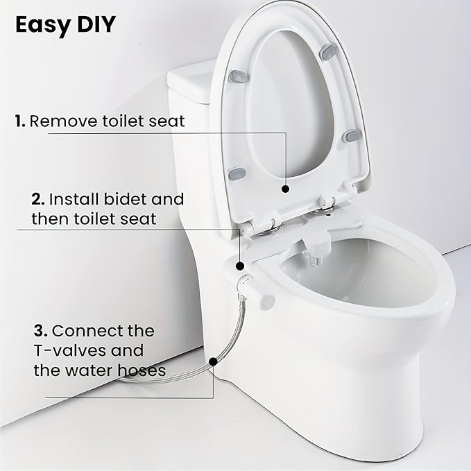 Ultra-Slim Bidet Toilet Attachment, Self-Cleaning Retractable Dual Nozzle (Rear & Feminine Wash), Non-Electric Bidet for Toilet with Adjustable Water Pressure, No Seat Gap, Easy DIY Install (White)