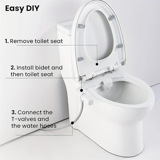 Ultra-Slim Bidet Toilet Attachment, Self-Cleaning Retractable Dual Nozzle (Rear & Feminine Wash), Non-Electric Bidet for Toilet with Adjustable Water Pressure, No Seat Gap, Easy DIY Install (White)