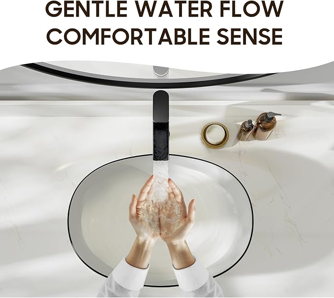 Phiestina Matte Black Tall Bathroom Vessel Sink Faucet, Waterfall Single Hole Single Handle Above Countertop Sink Bathroom Faucet, with Metal Pop Up Drain and Water Supply Lines, NS-SF01-MB-V