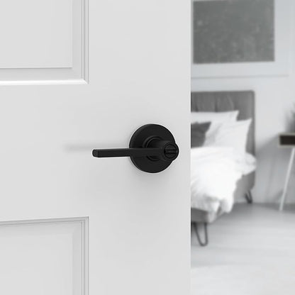 Kwikset Casey Interior Privacy Round Door Handle with Lock, Door Lever for Bathroom and Bedroom, Matte Black Reversible Keyless Turn Lock, with Microban Protection