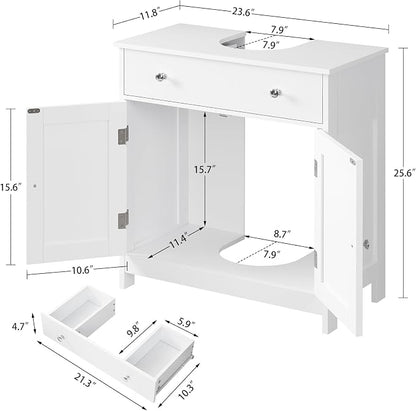 Pedestal Sink Storage Cabinet with 2 Doors and Drawer, Bathroom Sink Cabinet, Under Sink Storage with U-Shape Cut-Out, White