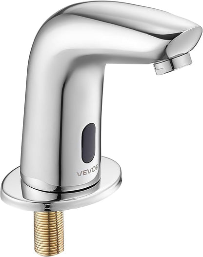 VEVOR Touchless Bathroom Sink Faucet, Automatic Motion Sensor Restroom Toilet Faucet Cold Water with Hole Cover Plate, Battery Operated for 9/16 in Pipe Commercial Lavatory,Chrome Plated Silver G112M