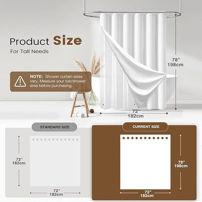 BTTN 3 in 1 Shower Curtain with Clear Liner - 72x78 Long Boho Linen Textured Fabric Shower Curtain Set with Plastic Hook, Tall Decorative Heavy Duty Waterproof Shower Curtain for Bathroom, White