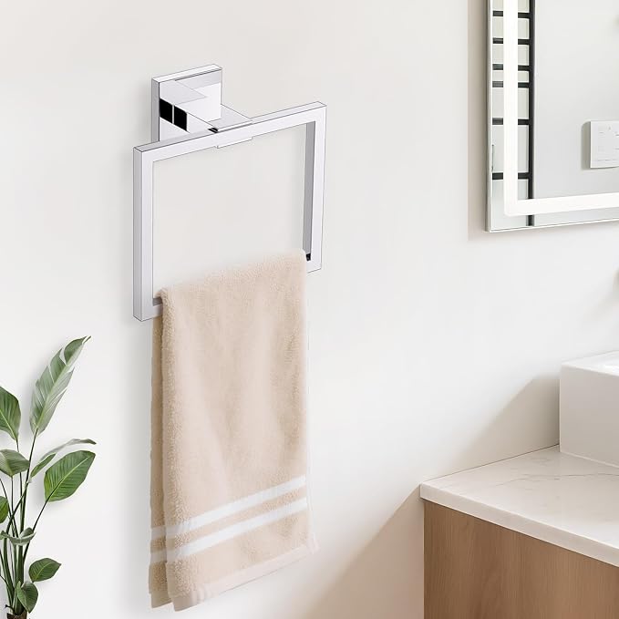 TURS Bathroom Hardware Set Chrome 4-Piece Towel Bar Set Include 24 Inch Towel Bar Towel Ring Towel Hook Toilet Paper Holder with Shelf Wall Mounted.