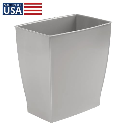 iDesign Small Plastic Bathroom Trash Can, Gray | Slim Rectangle, For Bedroom, Office, Dorm