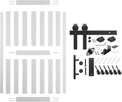 50''x84'' Sliding Barn Door with 8 Ft Barn Door Hardware Kit& Handle& Floor Guides,Pre-Drilled Holes Easy Assembly - Include Installation Manual, Water-Proof PVC Surface, H-Frame, White