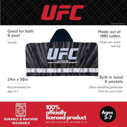 UFC Fight Night Super Soft Bath/Pool/Beach Soft Cotton Terry Hooded Towel Wrap, 24 in x 50 in, (100% Officially Licensed Product) By Franco