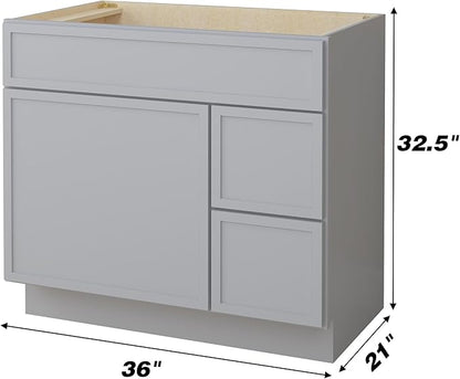 HomeBeyond 72 Inches Bathroom Vanity Base Cabinet Without Sink, Double Sink Top with Door & Soft Closing Drawers, Sturdy Floor Mounted Cabinet 2-Door 4-Drawer, Grey