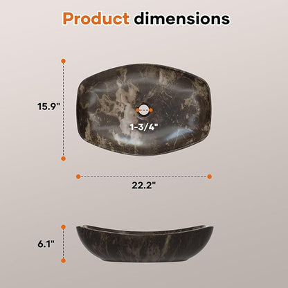 Bathroom Vessel Sink, 22"X16" Boat Shape Bathroom Sinks Above Counter, White Porcelain Ceramic Modern Vanity Sink Art Basin