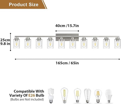 IZORRO Modern Bathroom Light Fixtures, 10 Light Brushed Nickel Vanity Lights, Bathroom Lighting Fixtures Over Mirror with Clear Glass for Living Room Cabinet Bedroom