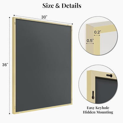 30"x36" Satin Gold Framed Rectangle Bathroom Vanity Wall Mirror | Over-Sink Vanity Mirror, Slim Metal Frame, Entryway or Dresser Use, Vertical/Horizontal Mount, Tempered Glass