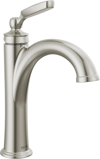 Delta Woodhurst Brushed Nickel Bathroom Faucet 1 Hole, Single Hole Bathroom Sink Faucet for Vanity, Metal Push-Pop Drain Assembly, Stainless 532-SSMPU-DST