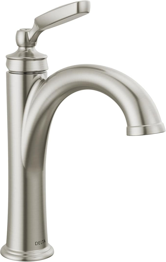 Delta Woodhurst Brushed Nickel Bathroom Faucet 1 Hole, Single Hole Bathroom Sink Faucet for Vanity, Metal Push-Pop Drain Assembly, Stainless 532-SSMPU-DST