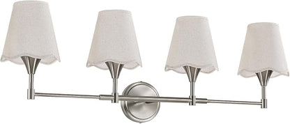 Brushed Nickel Bathroom Vanity Light: 4 Light Vanity Lighting Fixtures with Flared Fabric Shade, Modern Bathroom Lighting Fixtures over Mirror, Wall Sconce Lights for Bedroom Hallway Living Room