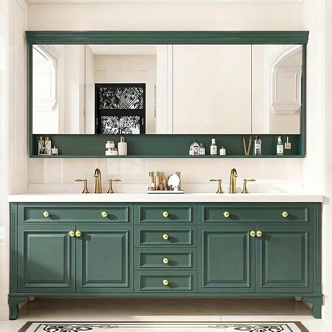 48-92IN Single/Double Sink Bathroom Vanity, Defogging Smart Mirror, Modern American Free Standing Vanity with Bathroom Cabinet