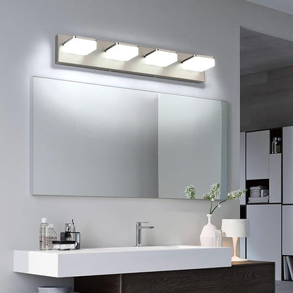 LED Vanity Light Fixture for Bathroom, 4-Light Brushed Nickel Bathroom Light Over Mirror, Modern Vanity Lighting Wall Light Fixtures