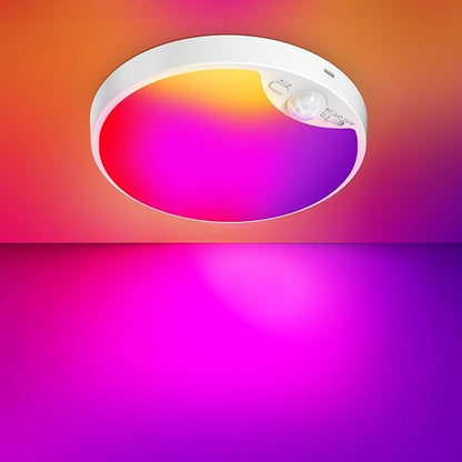 Rechargeable Motion Sensor Ceiling Light, 12000mAh RGB Battery Closet Light | Wireless Battery Powered LED Shower Light, Magnetic Cordless Ceiling Light with Remote, Overhead Lamp for Pantry Shed Hallway