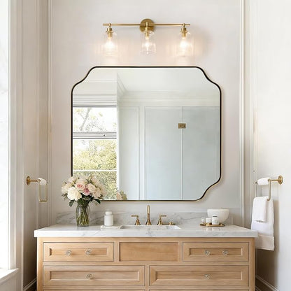 36"x40" Brass Vanity Mirror, Large Scalloped Bathroom Mirror, Brushed Gold Trim Mirror in Anti-Rust Stainless Steel Metal Frame, Irregular Shaped Mirror Ideal for Bathroom Remodel