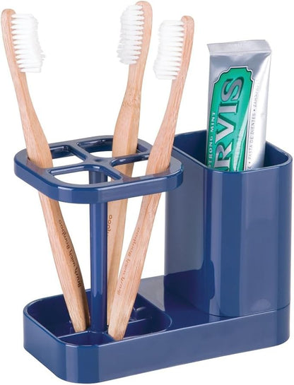 iDesign Toothbrush Holder with Storage Cup, Bathroom Sink Organizer for Toothpaste and Electric Toothbrushes, Blue