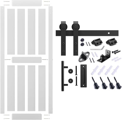 28''x84'' Sliding Barn Door with 5 Ft Barn Door Hardware Kit | Pre-Drilled Holes Easy Assembly - Include Installation Manual, Water-Proof PVC Surface, H-Frame, White