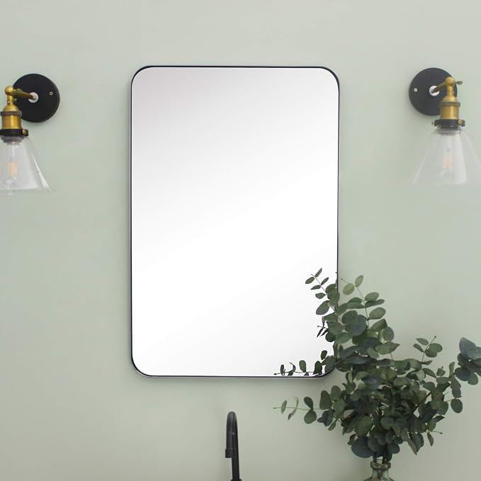 GRACTO 20 x 30'' Polished Nickel Rectangle Bathroom Vanity Mirror for Wall Polished Silver Metal Framed Rounded Rectangular Bathroom Vanity Mirrors, Vertical and Horizontal Hanging…