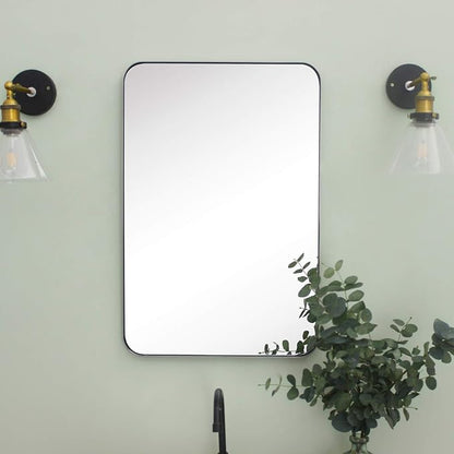 GRACTO 20 x 30'' Polished Nickel Rectangle Bathroom Vanity Mirror for Wall Polished Silver Metal Framed Rounded Rectangular Bathroom Vanity Mirrors, Vertical and Horizontal Hanging…