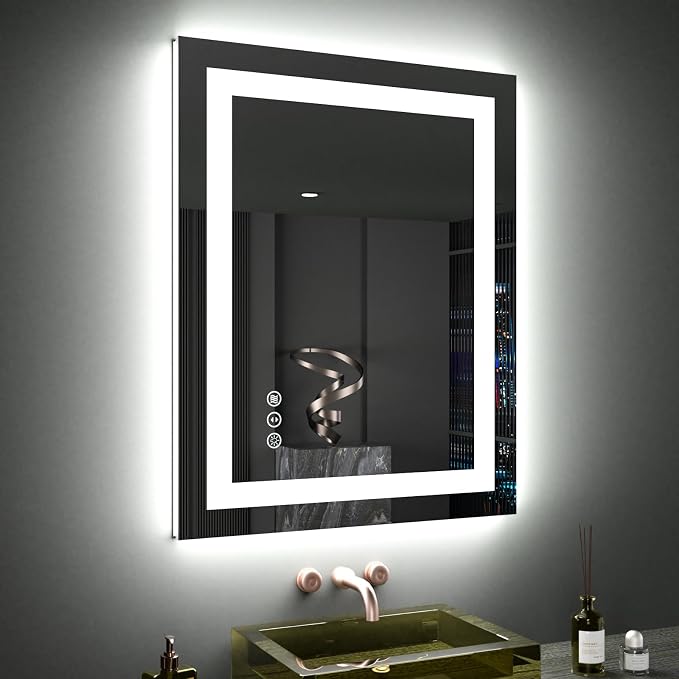 LOAAO 24"X30" LED Bathroom Mirror with Lights, UL Listed | Anti-Fog, Dimmable, 3 Color Temperature, Backlit + Front Lit, Memory Function, Tempered Glass