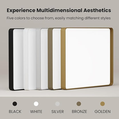 Gold Bathroom Mirror, 22x30 Inch Brushed Gold Metal Frame Mirror for Wall, Rounded Rectangle Bathroom Vanity Mirror, Tempered Glass, Anti-Rust, Horizontal/Vertical