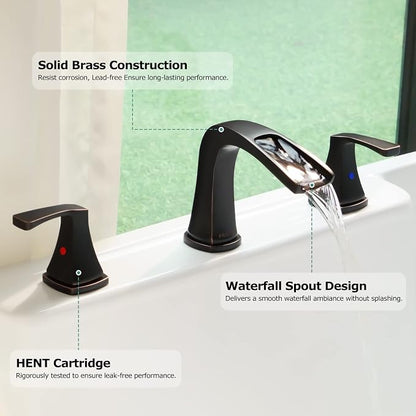 Waterfall 2 Handle Widespread Roman Tub Faucet Oil Rubbed Bronze | 3 Hole Deck Mount Bathtub Filler with Valve & Supply Lines