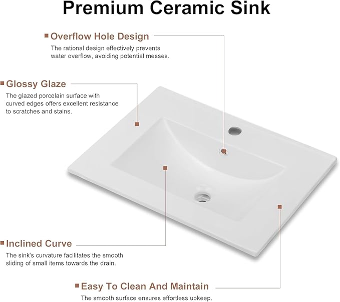 OLD CAPTAIN Double Door Bathroom Vanity with 24 Inch Sink, Quick Assembly Cabinet, White & Grey