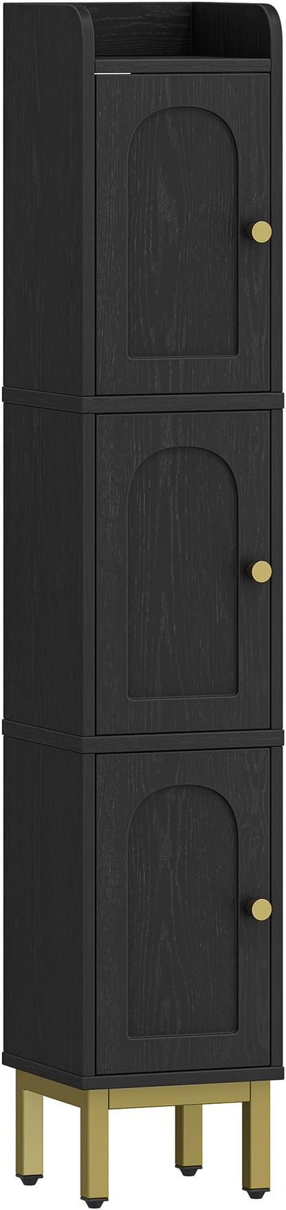 Hzuaneri Slim Bathroom Storage Cabinet, Narrow Bathroom Organizers,3 Doors | Narrow Storage Cabinet with 4 Adjustable Feet, Laundry Room Organization for Small Space, Kitchen,Living Room,Black